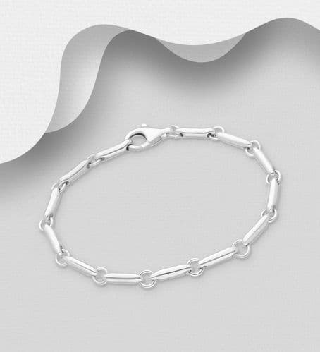 925 Sterling Silver Solid Plain Oblong Link Bracelet